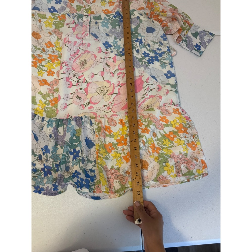 Arthur Jane Claire Floral Patchwork Mini Dress Multicolor Ruffle Hem Womens L g3 - Picture 7 of 9